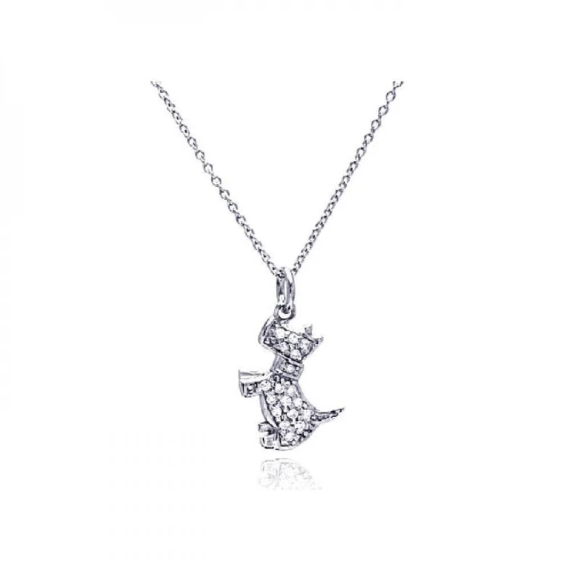 Best necklaces and pendants with sterling silver for an affordable yet stylish choice-Silver 925 Rhodium Plated Clear CZ Dog Pendant Necklace - STP00748