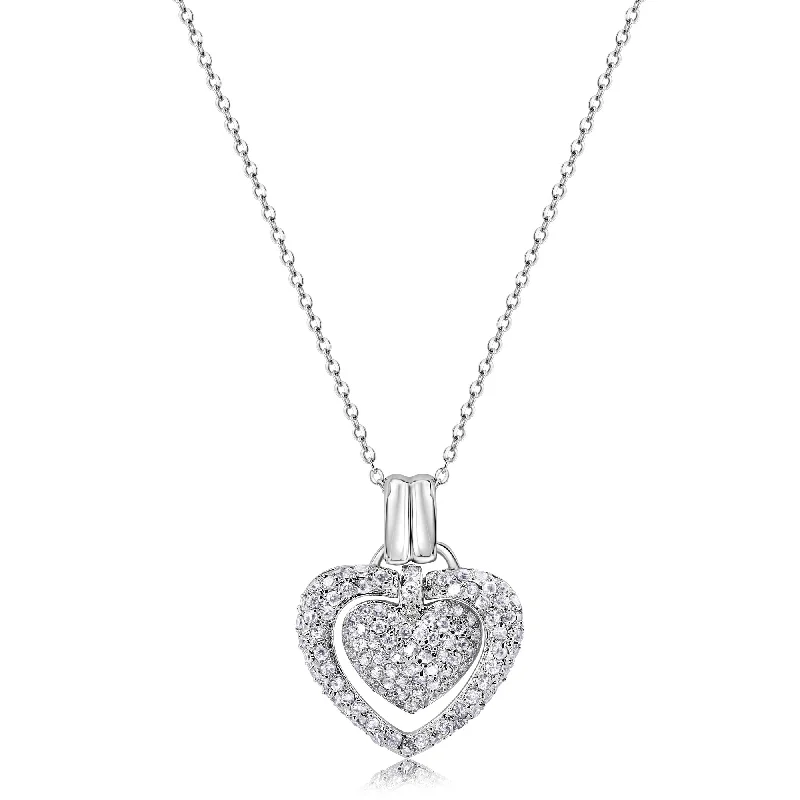 Best necklaces and pendants with art deco elements for a vintage, glamorous design-Silver 925 Clear CZ Rhodium Plated Double Heart Pendant Necklace - BGP00071CLR