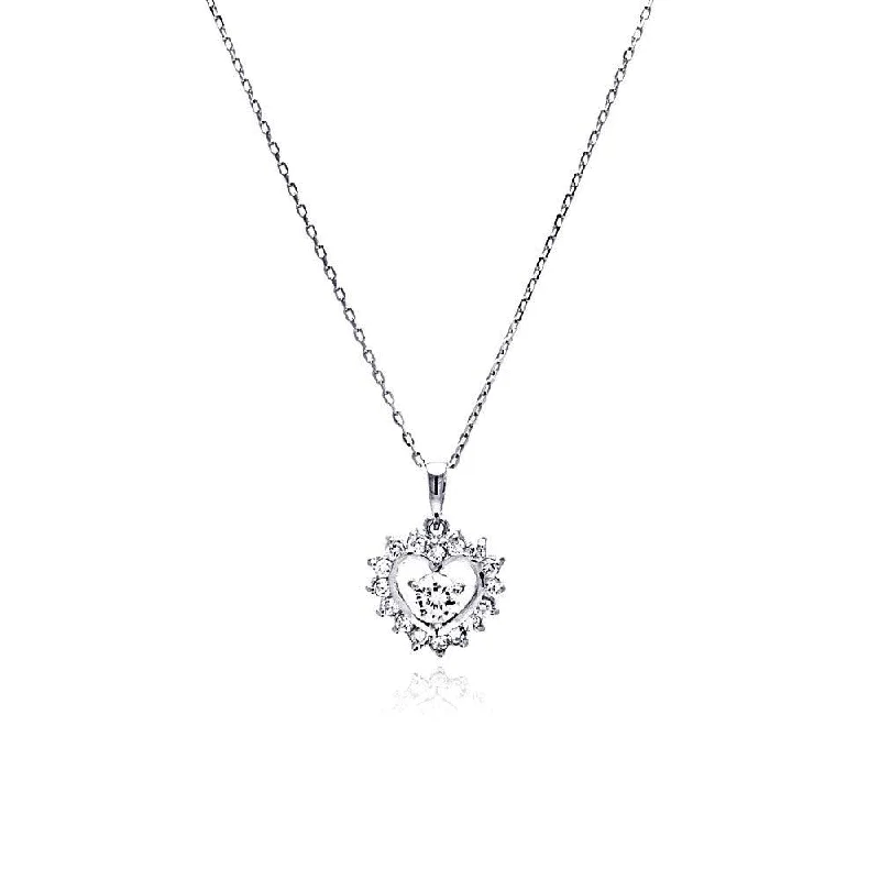 Best necklaces and pendants with zodiac signs for a celestial, astrology-inspired vibe-Silver 925 Rhodium Plated Open Heart CZ Necklace - BGP00465