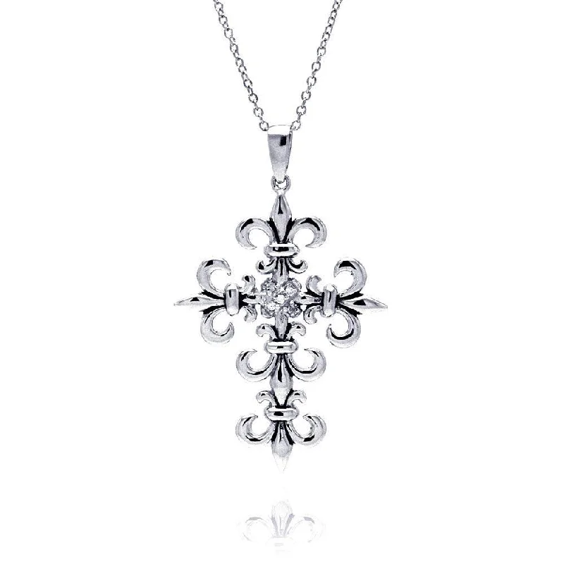 Necklaces and pendants with personalized charms for a custom piece of jewelry-Silver 925 Rhodium Plated Celtic Cross Outline Pendant Necklace - STP00322