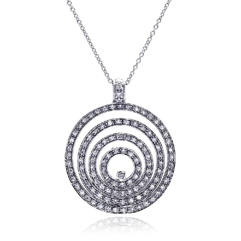 Personalized necklaces and pendants with coordinates for a meaningful location-based gift-Clearance-Silver 925 Clear CZ Rhodium Plated Multi Circle Pendant Necklace - STP00053