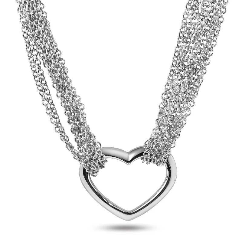 Best necklaces and pendants with silver chains for a sleek, timeless look-Silver 925 Rhodium Plated Open Heart Multiple Chain Necklace - DSP00001