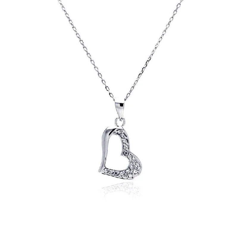 Necklaces and pendants with pearls for a classic and sophisticated touch-Silver 925 Rhodium Plated Open Heart CZ Necklace - BGP00481