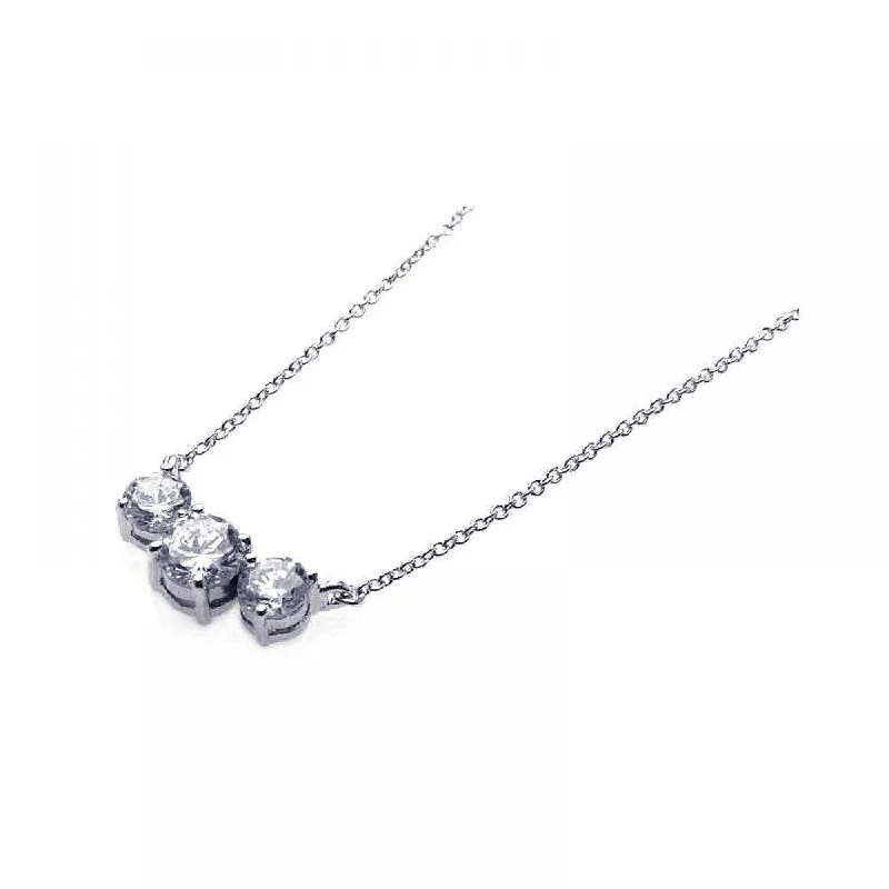 Best necklaces and pendants with intricate filigree for vintage-inspired elegance-Silver 925 Rhodium Plated 3 Clear CZ Pendant Necklace - BGN00044