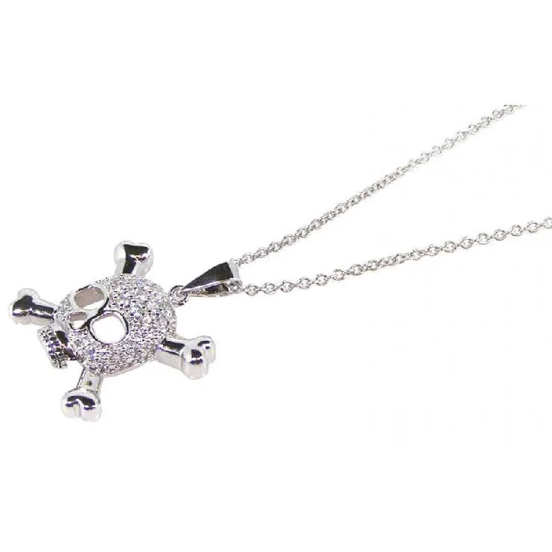 Best necklaces and pendants with cross pendants for a spiritual, meaningful symbol-Silver 925 Rhodium Plated Skull CZ Dangling Necklace - STP00528