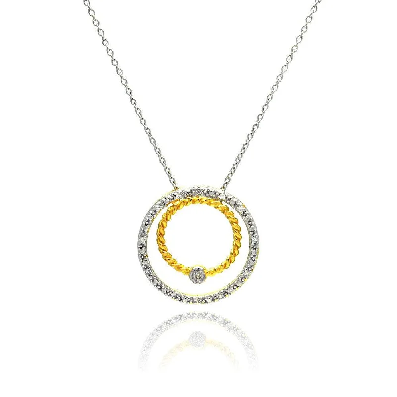 Stylish necklaces and pendants with diamonds for a glamorous and elegant look-Clearance-Silver 925 Gold and Rhodium Plated Circle Pendant Necklace - STP00755