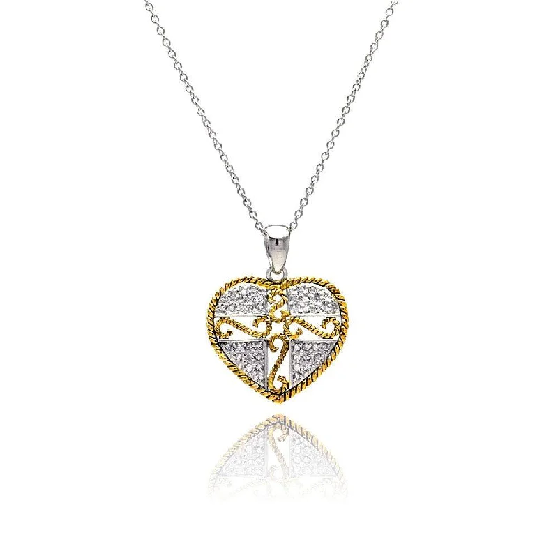 Best necklaces and pendants with glowing moonstone for an ethereal glow-Clearance-Silver 925 Gold and Silver Rhodium Plated Micro Pave Heart Filigree CZ Dangling Necklace - STP00520