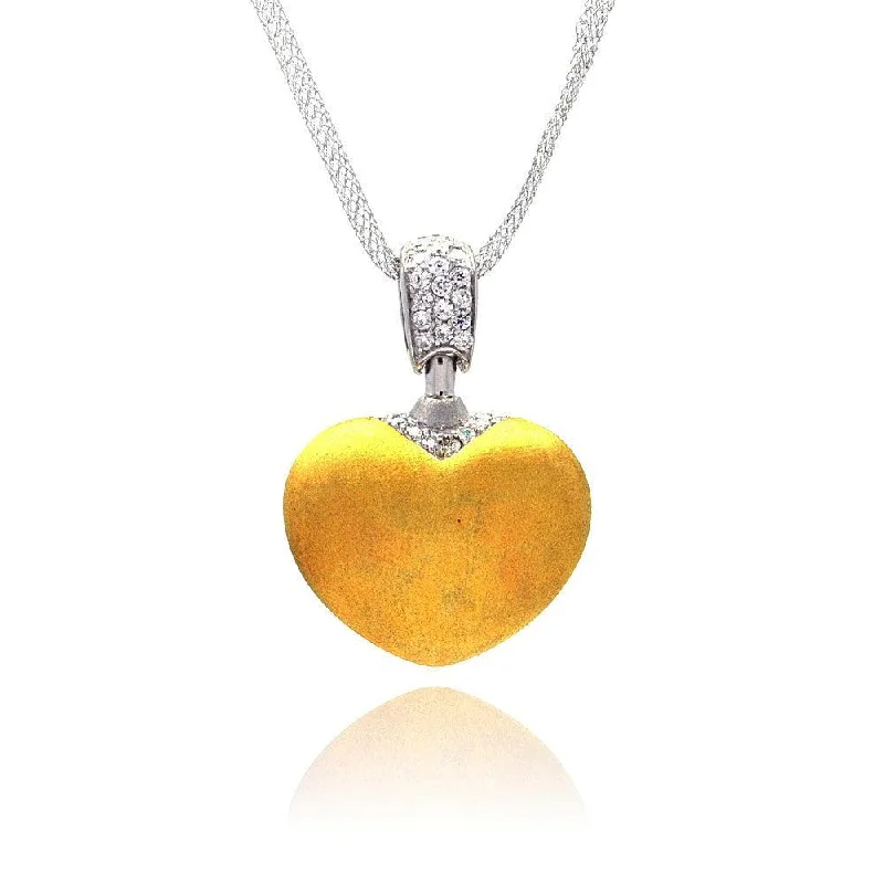 Necklaces and pendants with clear quartz for a pure and radiant look-Clearance-Silver 925 Gold Plated Clear CZ Heart Pendant Necklace - STP00680