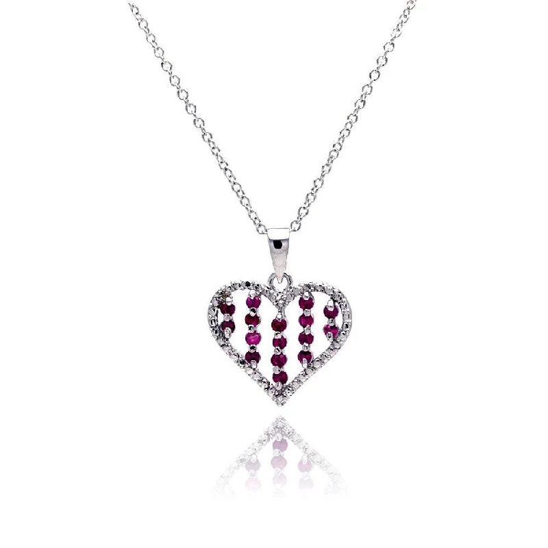 Stunning necklaces and pendants with sapphire gemstones for a luxurious blue hue-Clearance - Silver 925 Red CZ Rhodium Plated Heart Pendant Necklace - BGP00149