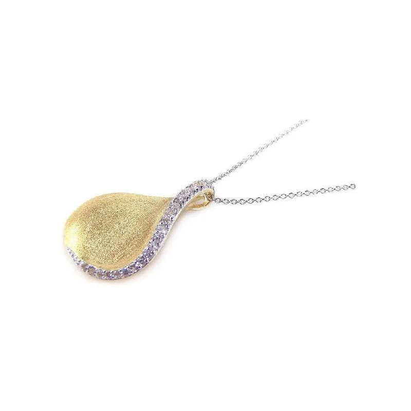 Beautiful necklaces and pendants with butterfly motifs for a whimsical style-Clearance-Silver 925 Gold Plated Clear CZ Drop Pendant Necklace - STP00678