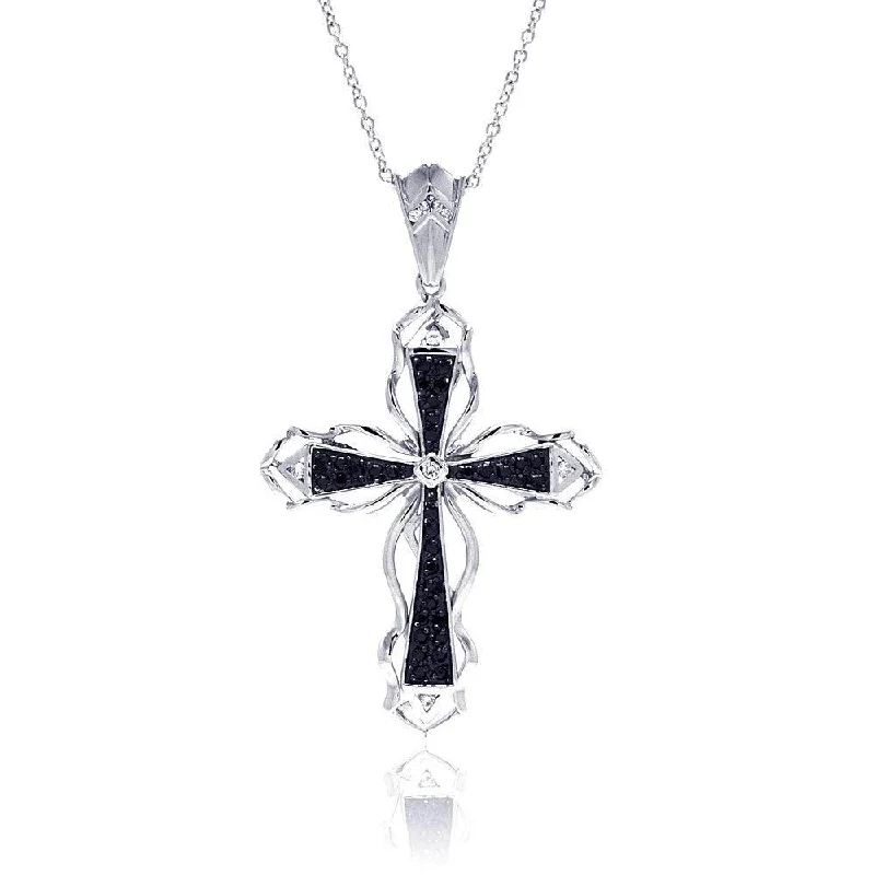 Best necklaces and pendants with cubic zirconia for a budget-friendly dazzling effect-Clearance-Silver 925 Black CZ Black Rhodium Plated Cross Pendant Necklace - BGP00113