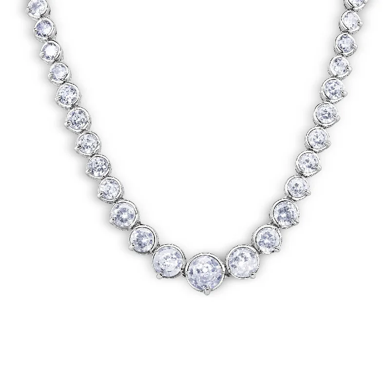 Necklaces and pendants with diamond pendants for a luxurious sparkling effect-Silver 925 Rhodium Plated Chain CZ Tennis Necklace - BGP00451