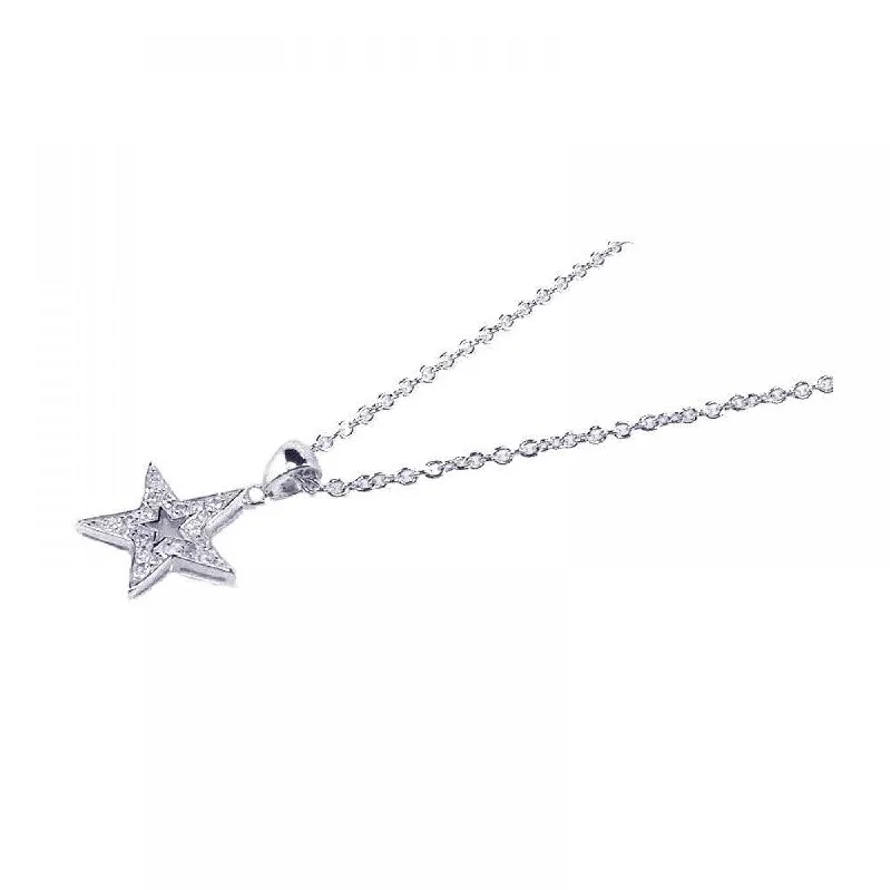 Best necklaces and pendants with intricate filigree for vintage-inspired elegance-Silver 925 Rhodium Plated Clear CZ Star Pendant Necklace - STP00686