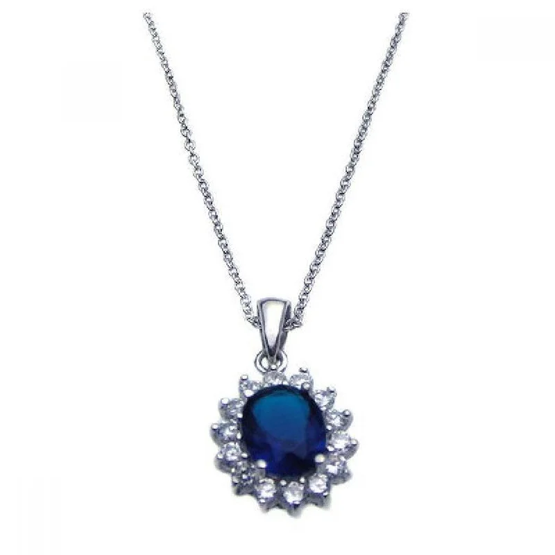 Best necklaces and pendants with butterfly wings for a delicate, graceful style-Silver 925 Rhodium Plated Blue CZ Cluster Pendant Necklace - STP00788