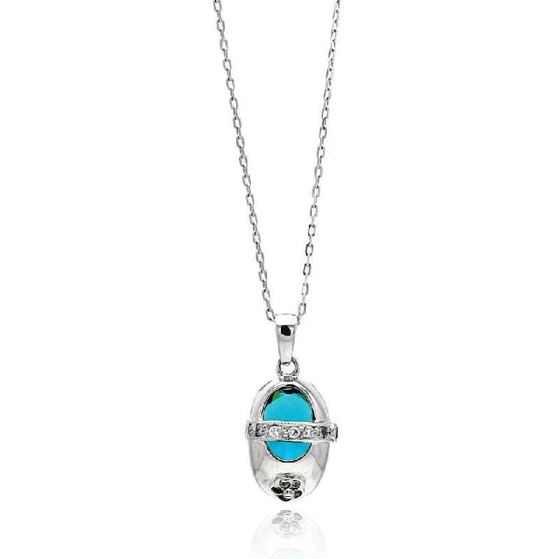 Beautiful necklaces and pendants with butterfly motifs for a whimsical style-Silver 925 Rhodium Plated Baby Shoe Blue CZ Necklace - BGP00444