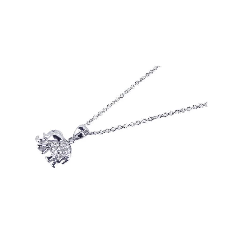 Necklaces and pendants with lock and key designs for a symbolic gesture-Silver 925 Rhodium Plated Clear CZ Elephant Pendant Necklace - STP00624