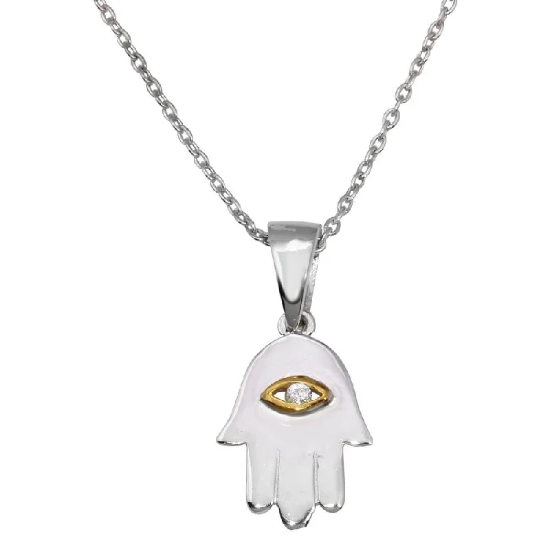 Best necklaces and pendants with butterfly pendants for a delicate, light style-Silver 925 Rhodium Plated Yellow Stone Hamsa Pendant Necklace - STP00841