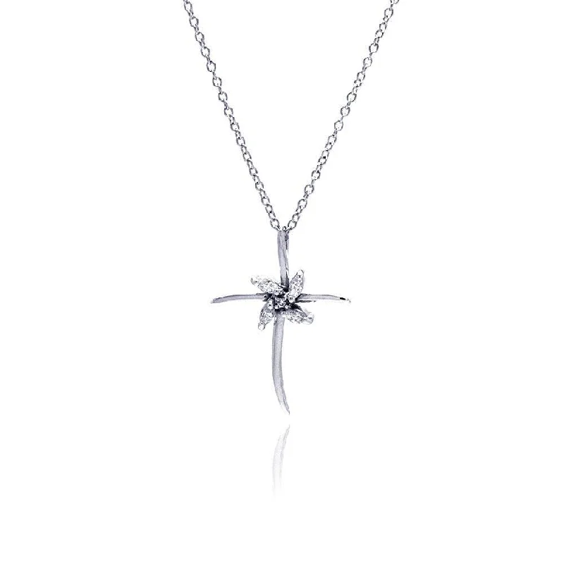 Best necklaces and pendants with seashell designs for a tropical, beachy vibe-Clearance-Silver 925 Clear CZ Rhodium Plated Cross Pendant Necklace - BGP00077