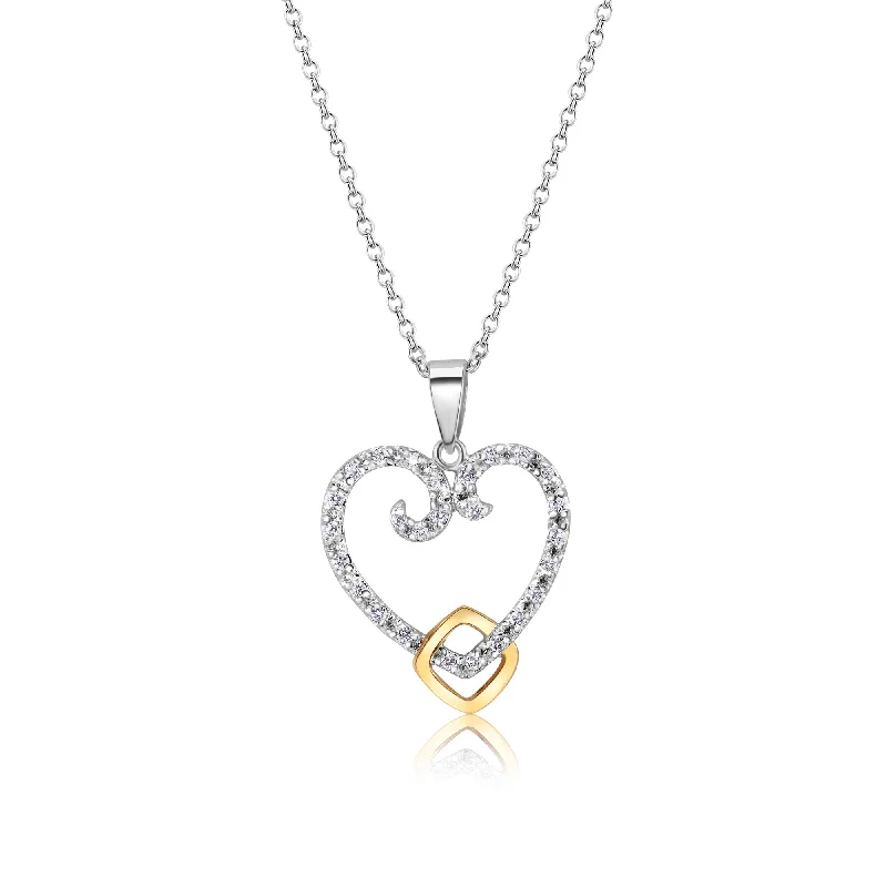 Stunning necklaces and pendants with chakra stones for healing and balance-Silver 925 Gold and Rhodium Plated Open Heart CZ Necklace - BGP00184