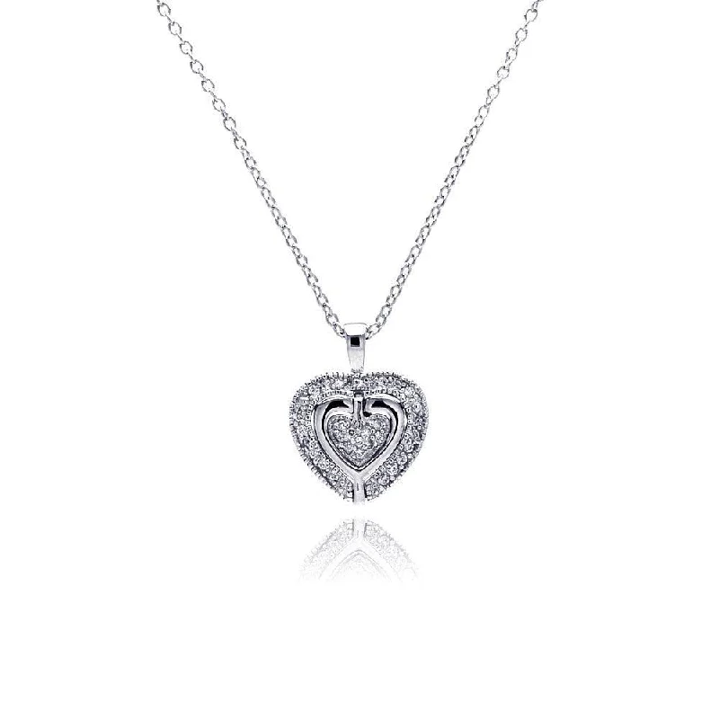 Best necklaces and pendants with butterfly pendants for a delicate, light style-Silver 925 Rhodium Heart CZ Necklace - BGP00227