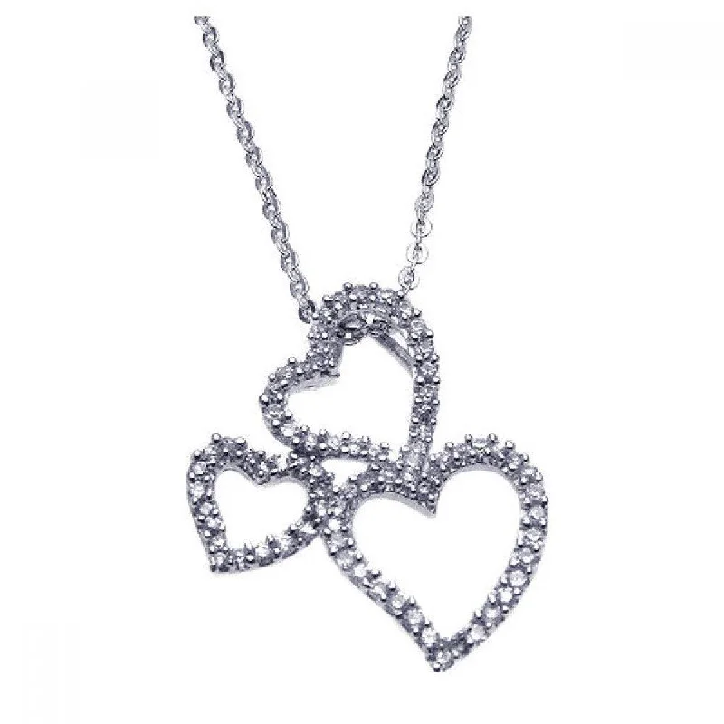 Best necklaces and pendants with intricate beadwork for a bohemian-inspired look-Clearance-Silver 925 Rhodium Multiple Graduated Open Heart CZ Necklace - BGP00210