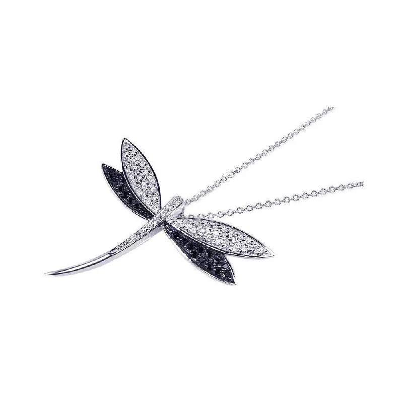 Best necklaces and pendants with statement designs for a fashionable accessory-Silver 925 Black Clear CZ Rhodium Plated Butterfly Pendant Necklace - BGP00083