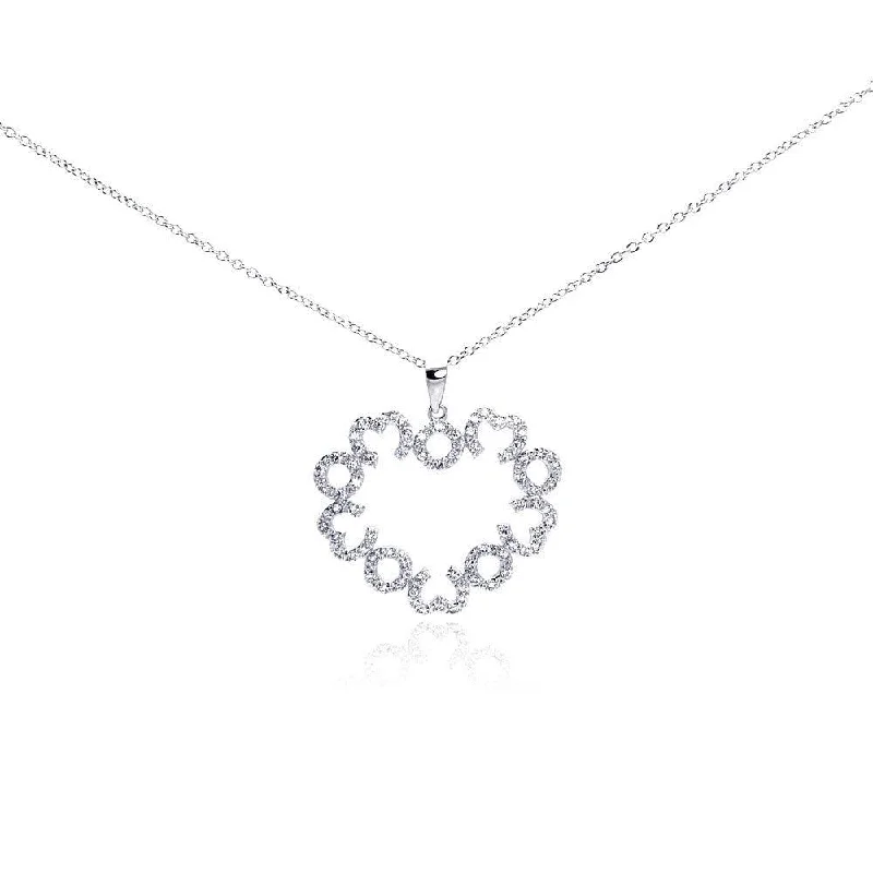 Best necklaces and pendants for everyday wear with minimalist designs-Silver 925 Rhodium Plated Open Big Heart Small Heart CZ Necklace - BGP00288