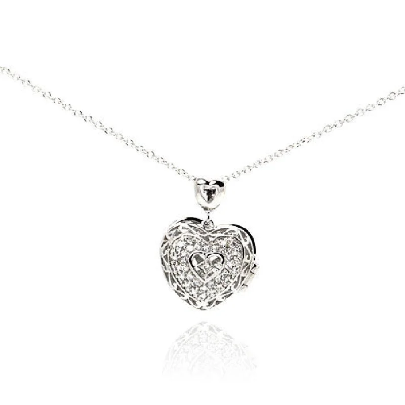 Stunning necklaces and pendants with ruby gemstones for a luxurious red hue-Silver 925 Rhodium Plated Heart CZ Necklace - BGP00229