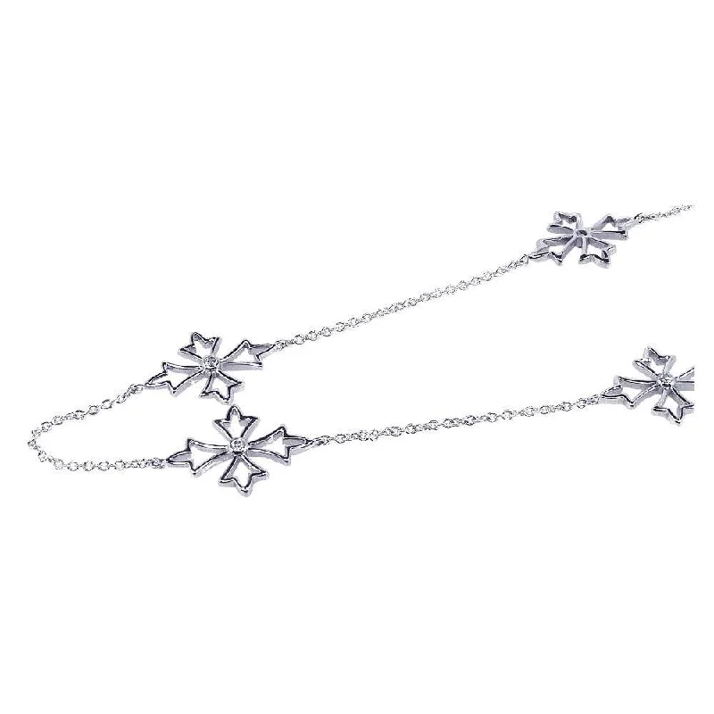 Necklaces and pendants with leaf-shaped designs for an earthy, organic feel-Clearance-Silver 925 Rhodium Plated Pointy Cross CZ Necklace - STP00598