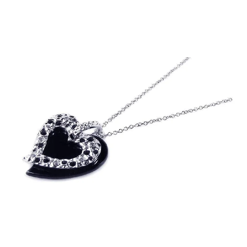 Best necklaces and pendants with sterling silver for an affordable yet stylish choice-Silver 925 Black Onyx Rhodium Plated Heart Pendant Necklace - BGP00164