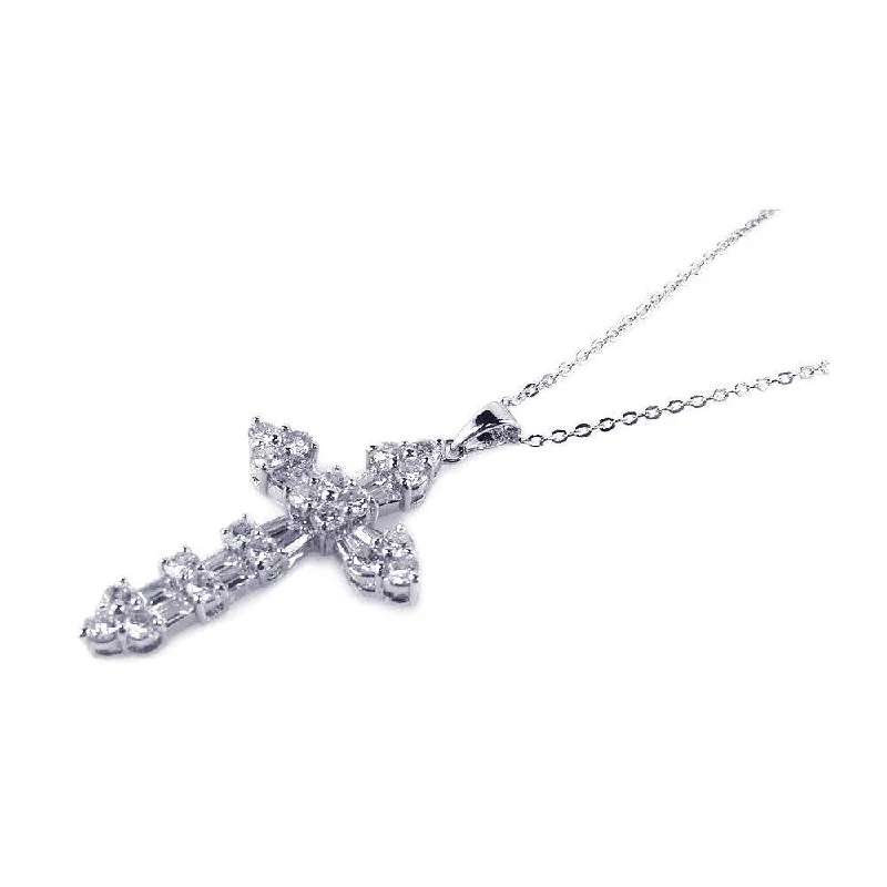 Fashionable necklaces and pendants with birthstones for a personalized gift idea-Silver 925 Clear CZ Rhodium Plated Cross Pendant Necklace - BGP00162