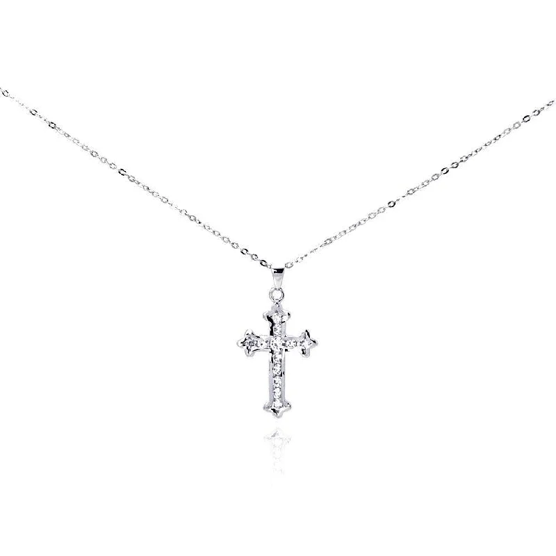 Best necklaces and pendants with crystal accents for a sparkling and elegant style-Silver 925 Clear CZ Rhodium Plated Cross Pendant Necklace - BGP00157