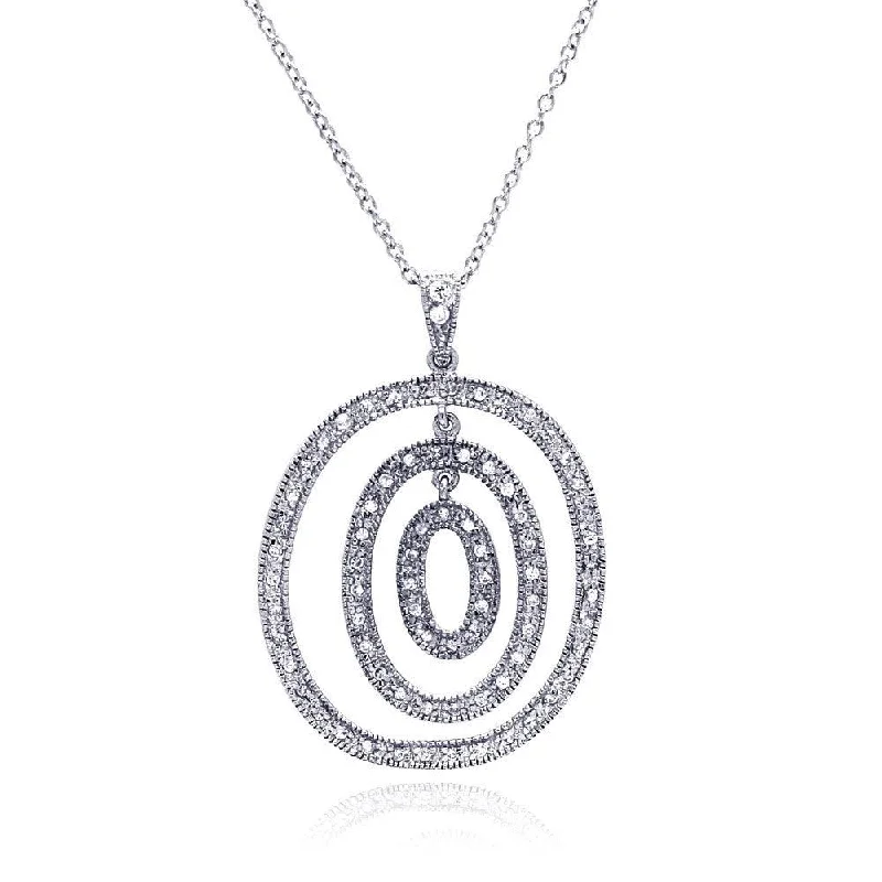 Beautiful necklaces and pendants with diamond-encrusted designs for maximum sparkle-Clearance-Silver 925 Clear CZ Rhodium Plated Multi Circular Pendant Necklace - STP00195