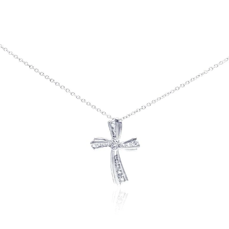 Best necklaces and pendants with cross pendants for a spiritual, meaningful symbol-Silver 925 Rhodium Plated Curvy Cross CZ Necklace - BGP00298