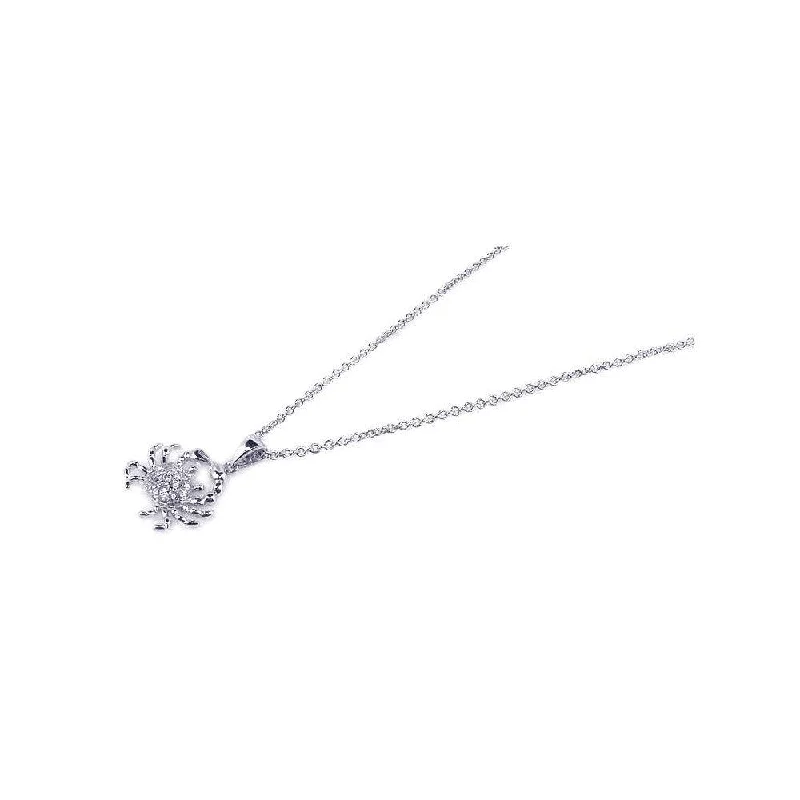 Unique necklaces and pendants with custom birthstone arrangements for personalization-Silver 925 Rhodium Plated Clear CZ Crab Pendant Necklace - STP00645