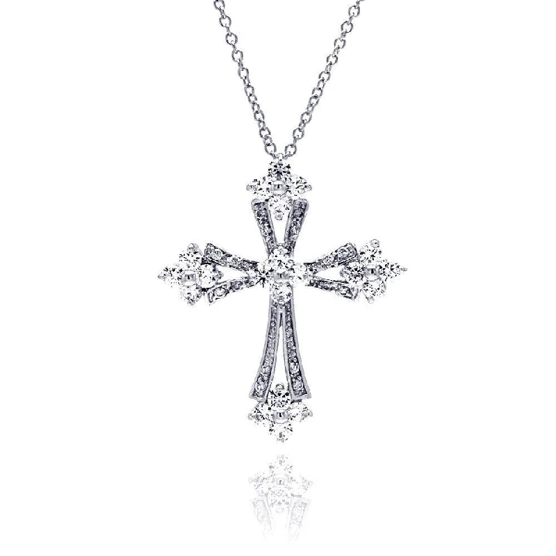 Personalized necklaces and pendants with initials for a customized and meaningful gift-Silver 925 Clear CZ Rhodium Plated Cross Pendant Necklace - BGP00148