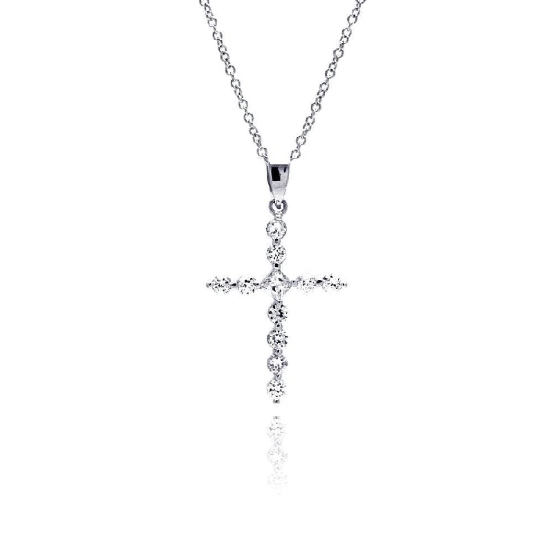 Best necklaces and pendants with gemstone clusters for a bold and colorful effect-Silver 925 Rhodium Plated CZ Cross Pendant Necklace - STP00443