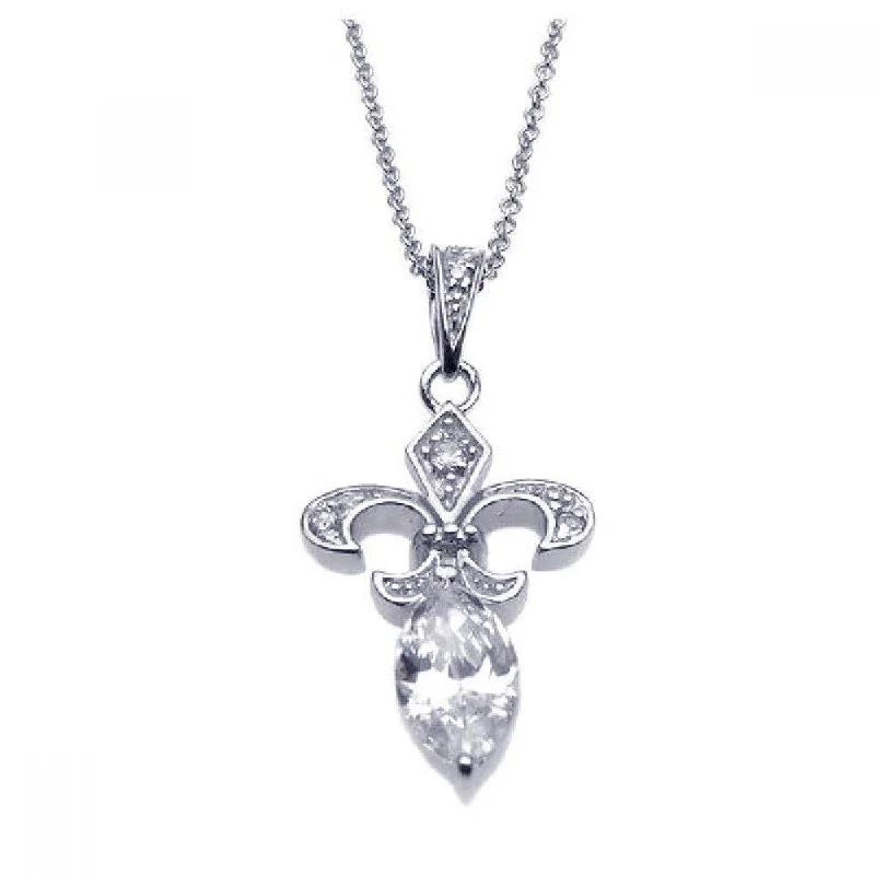 Best necklaces and pendants with black diamonds for an edgy, bold statement-Silver 925 Rhodium Plated Clear CZ Flor De Lis Pendant Necklace - STP00852