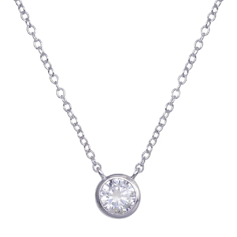 Best necklaces and pendants with vintage coin pendants for a unique accessory-Silver 925 Rhodium Plated Round Solitaire CZ Necklace - STP00593