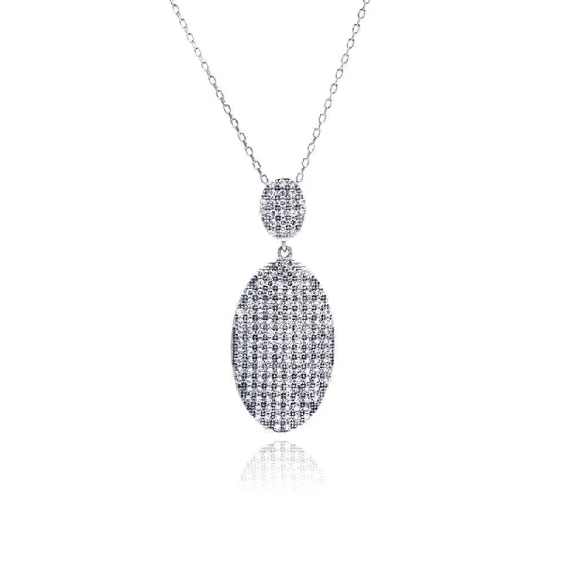 Elegant necklaces and pendants with gold chains for a chic, timeless appearance-Silver 925 Rhodium Plated Hanging Oval CZ Necklace - BGP00490