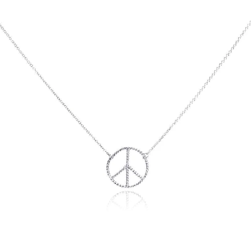 Unique necklaces and pendants with custom birthstone arrangements for personalization-Clearance-Silver 925 Rhodium Plated Peace Sign Pendant Necklace - STP00338