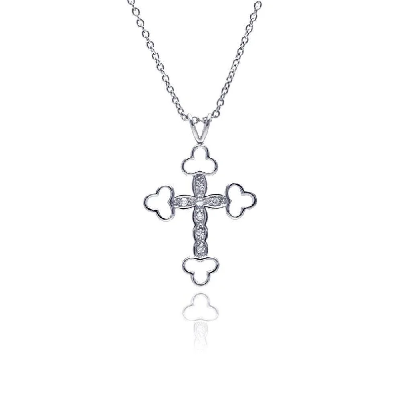 Necklaces and pendants with enamel accents for a colorful, eye-catching appearance-Silver 925 Clear CZ Rhodium Plated Fancy Cross Pendant Necklace - STP00222