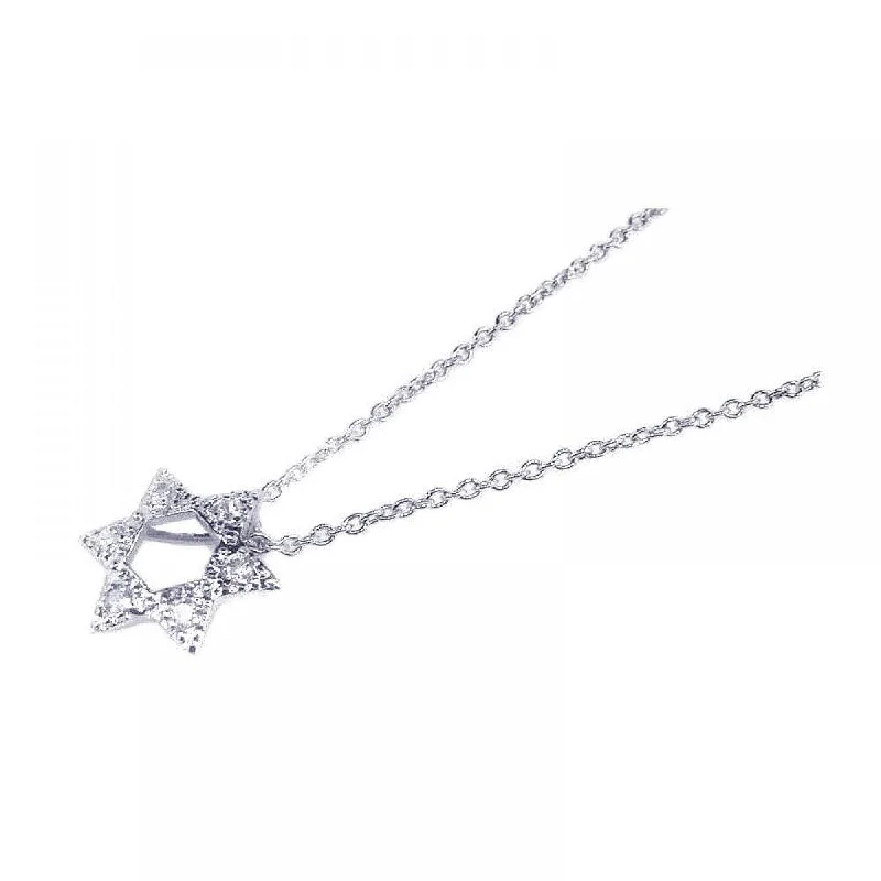 Necklaces and pendants with matching rings for a coordinated set of jewelry-Silver 925 Clear CZ Rhodium Plated Star of David Pendant Necklace - STP00197