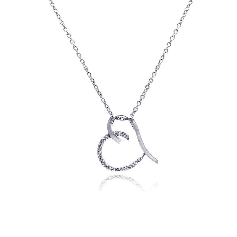 Necklaces and pendants with zodiac constellation designs for an astrological touch-Silver 925 Clear CZ Rhodium Plated Heart Pendant Necklace - STP00033