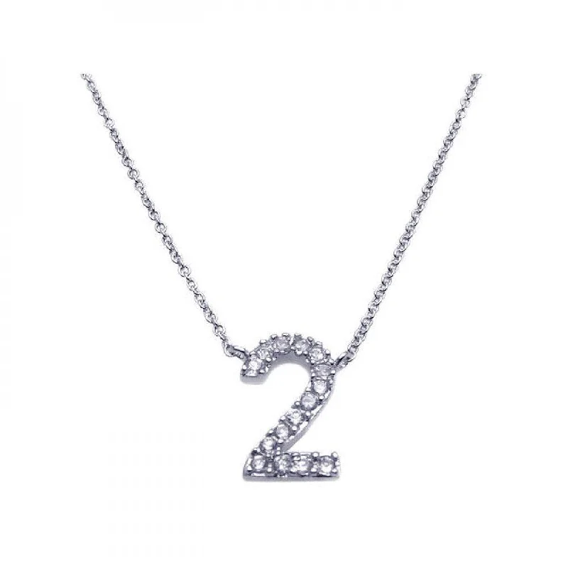 Necklaces and pendants with lock and key designs for a symbolic gesture-Silver 925 Rhodium Plated Clear CZ Number 2 Pendant Necklace - STP00830