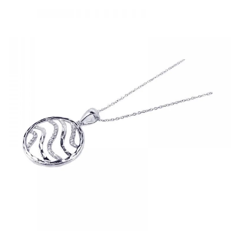 Trendy necklaces and pendants with statement pieces for a bold fashion statement-Clearance-Silver 925 Rhodium Plated Clear CZ Swirl Circle Pendant Necklace - STP00707