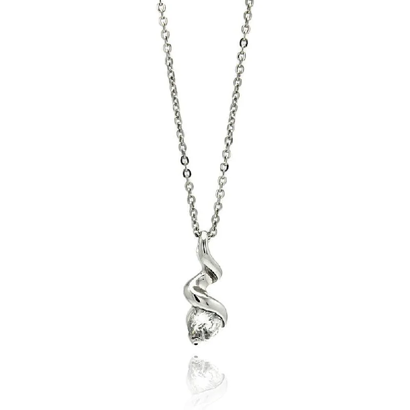 Best necklaces and pendants with layered designs for a chic, stacked look-Silver 925 Rhodium Plated Wave CZ Necklace - BGP00534