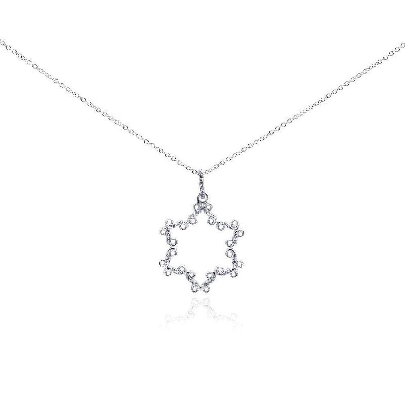 Beautiful necklaces and pendants with natural stones for an earthy, organic vibe-Clearance-Silver 925 Rhodium Plated Open Star CZ Necklace - BGP00290