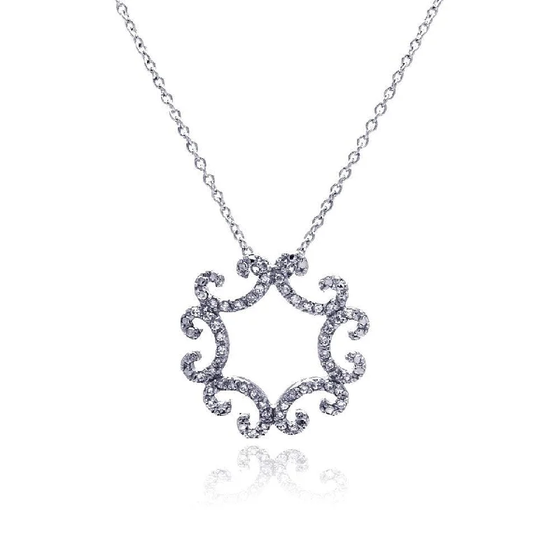 Necklaces and pendants with diamond pendants for a luxurious sparkling effect-Clearance-Silver 925 Clear CZ Rhodium Plated Curve Pattern Pendant Necklace - STP00419