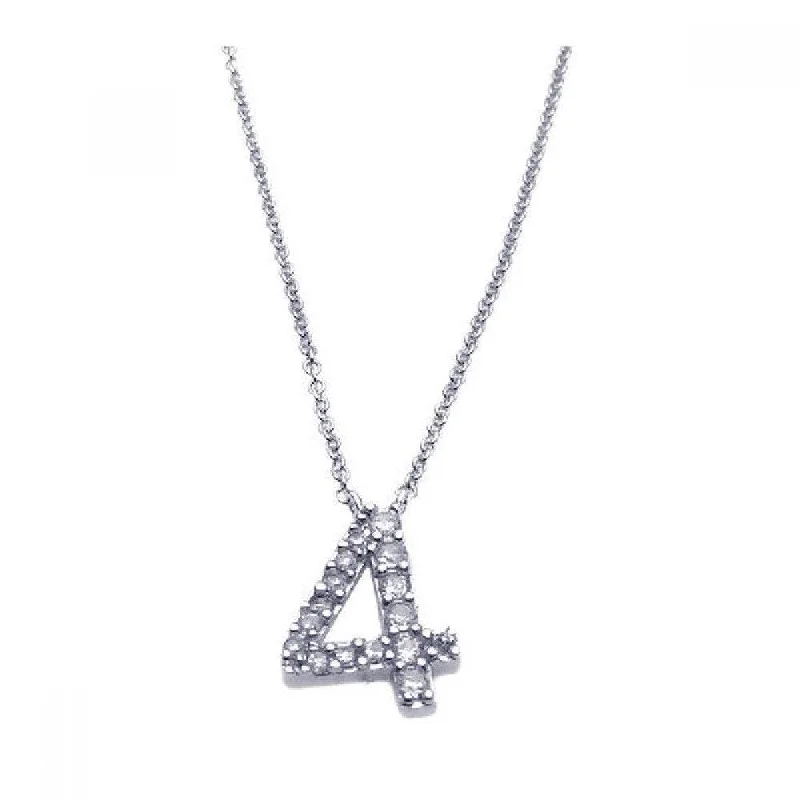 Best necklaces and pendants with minimalist pendants for a sleek, understated look-Silver 925 Rhodium Plated Clear CZ Number 4 Pendant Necklace - STP00831